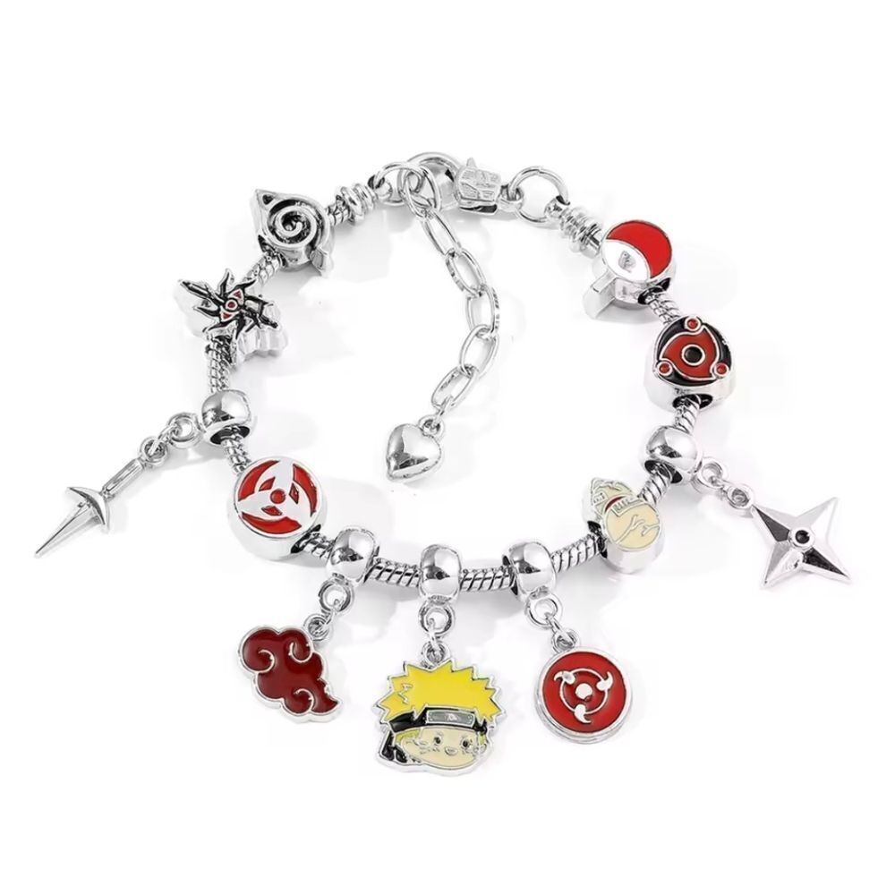 Silver Plated Naruto Shippuden Anime Themed Charm Bracelet Adjustable Sizing